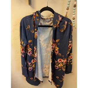 Cyrus‎ Comfort Women's Floral Print Hooded Cardigan Size L